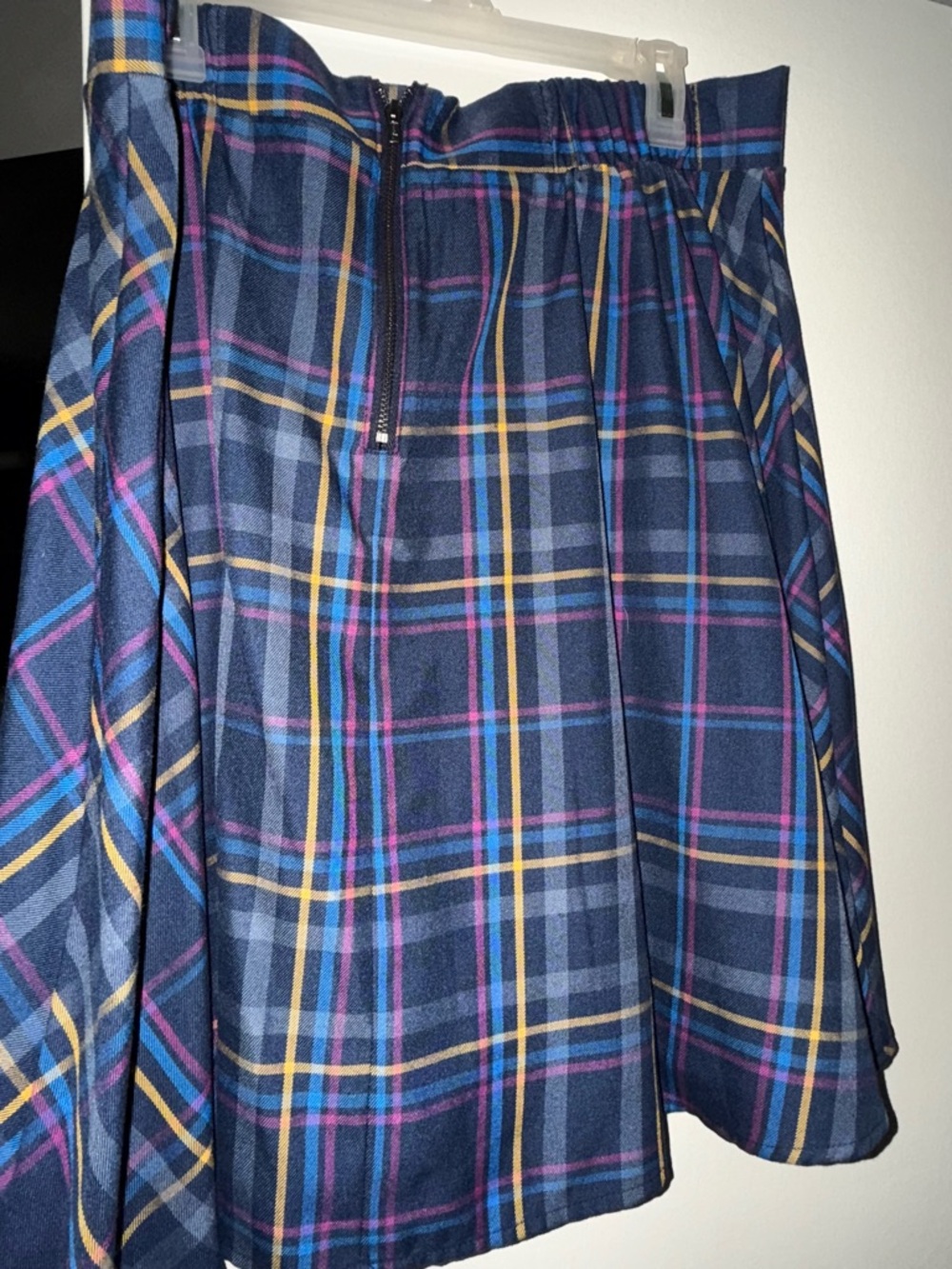 torrid Navy Plaid Skirt with Pink & Yellow Stripes